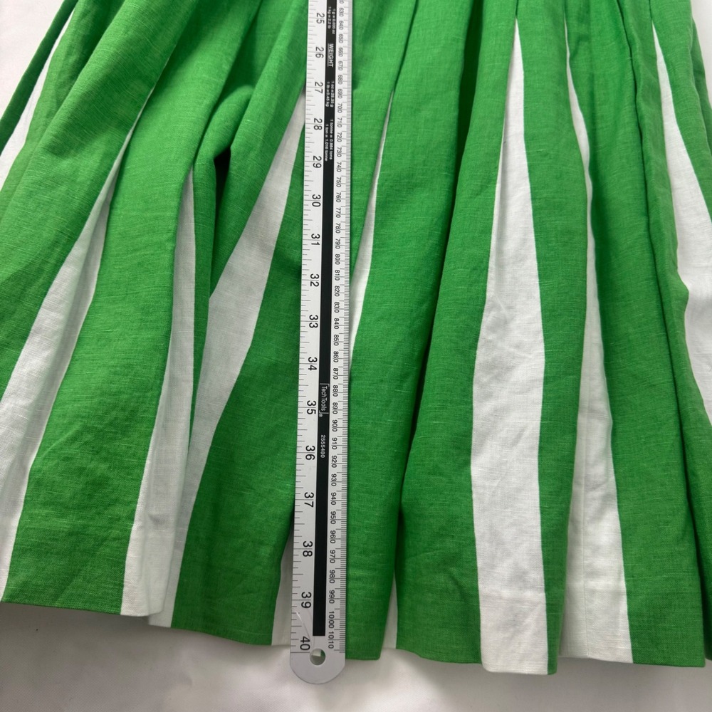 Boden Matilda Retro‎ Pleated Green White Women Linen Blend Dress Size 4L - Picture 12 of 14